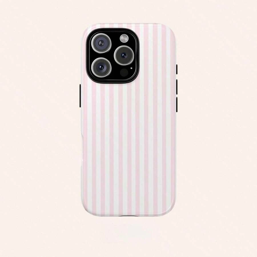 A Stylish Phone Case Does Not Include A Lanyard Or Stand. Minimalist Pink Vertical Striped Phone Case, Retro Aesthetic Style In Yellow And Pink, Compatible With 17, 16, 15, 14, 13, 12, And 11 Pro Pastel Models. - Baby Pink - View 1