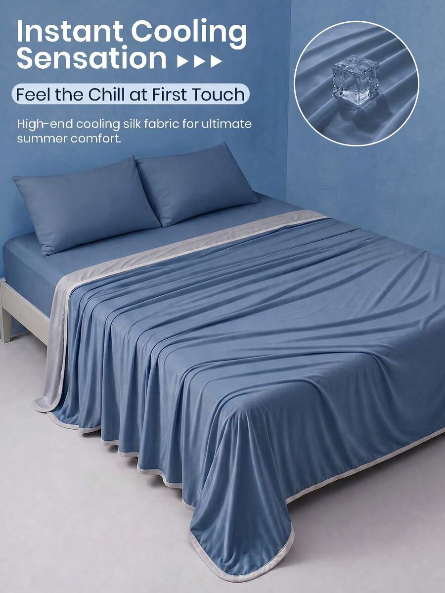 1pc Deep Blue Cooling Blanket, Minimalist Fashion, Made Of Cooling Yarn, Reinforced Edging, Provides Cool And Comfortable Experience For Heat-Sensitive People, Machine Washable, Lightweight And Portable, Suitable For Bedroom/Sofa/Outdoor