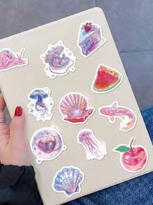 50 piezas de pegatinas holográficas en tonos pastel, calcomanías de dibujos animados, adecuadas para scrapbooking, portátil, equipaje, guitarra, botella de agua, funda de teléfono, manualidades, útiles escolares y vuelta al colegio - Fresco y limpio - Ver 6