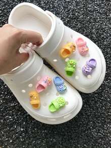 8件組 DIY 時尚可愛趣味 3D 多巴胺配色仿真多色度假風創意洞洞鞋裝飾配件 DIY 配件 - 黃色 - 查看 8