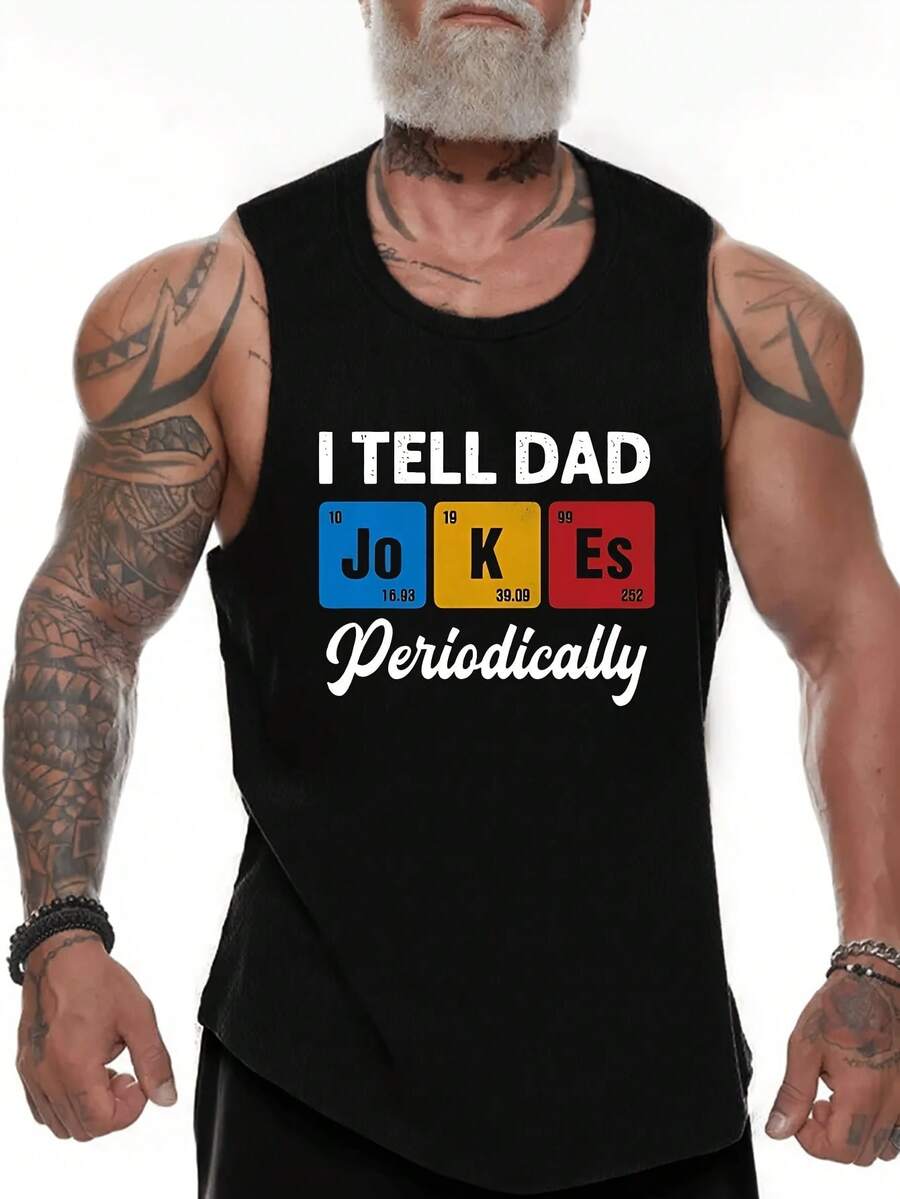 Yo le digo a papá periódicamente ciencia química gráfico negro sin mangas chaleco de entrenamiento ajuste muscular camiseta sin mangas con tabla periódica elemento cuadrados chistes estampad - Negro - Ver 1