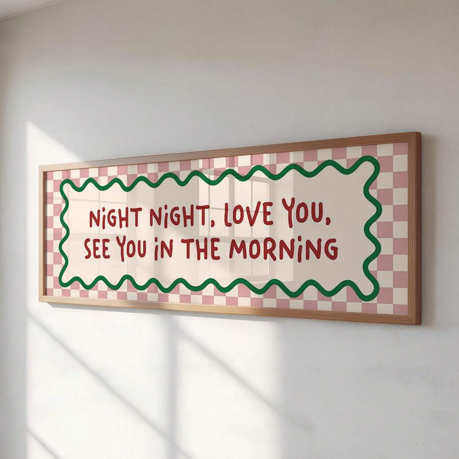 1件無框「Night, Night, Love You, See You Tomorrow」標語全景印花牆面藝術海報,適合公寓客廳臥室宿舍派對禮物,房間裝飾牆面印花 - 字體 - 查看 1