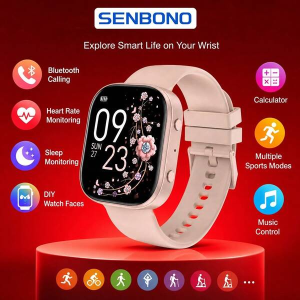  SENBONO Smart Watch For Men Women, Bluetooth Call (Make/Answer), Fitness Tracker With Heart Rate Blood Oxygen Sleep Monitor, Multi-Sport Modes, Music Control, Calculator, Smartwatch For Android IOS