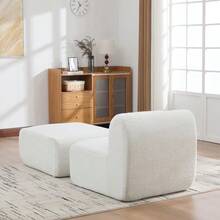 Modular Compression Sofa In Chenille Fabric, Filled With 30D High-Resilience Foam. Easy To Move And Featuring A Non-Slip Base, It Is Ideal For Living Rooms And Other Spaces. Ivory Color. - 象牙白 - 查看 5