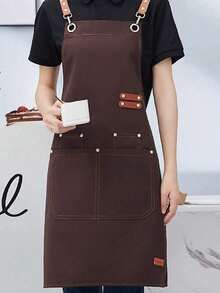 Canvas Backpack Apron, Cross-Back Strap Wear-Resistant Stain-Resistant Workwear, Barista Milk Tea Shop Nail Artist Multi-Pocket Apron, Kitchen Cooking Waist Apron, Thickened Waterproof Catering Service Uniform, Suitable For Coffee Shop, Bakery, Nail Salon, Western Restaurant, Fruit And Vegetable Fresh Store Employee Wear - Multicolor - View 12