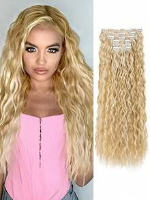 24 Zoll 6 Stücke/Set kleine lockige Haarextensions, Woll-Locken Clip-In Haarextensions, Mais-Locken Synthetikfaser Haarextensions, Synthetikfaser Haarextensions, Haarspangen, Haarspangen, geeignet für Frauen KDEV - Verschiedenfarbig - Übersicht 18