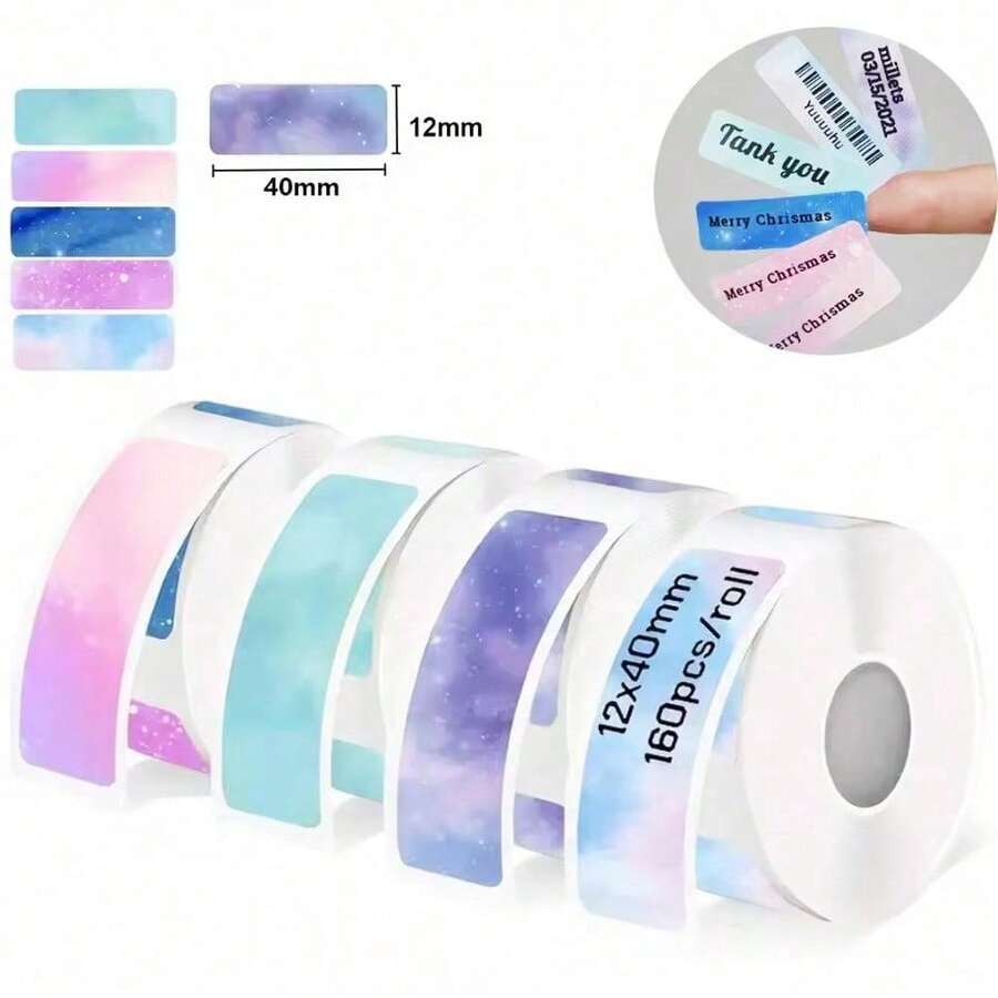 Label Printer Stickers 12*40mm Label Tape Starry Sky Series Thermal Printing Paper 160 Sheets/Roll Compatible With M110/220/D30 Marklife P12P11 Label Maker