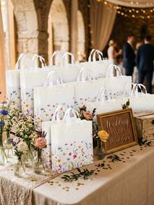50pcs Floral Pattern Gift Bags, Large Size Practical Bags With Flower And Butterfly Patterns, Suitable For Birthday, Wedding, Baby Shower, Gender Reveal Party, Spring Theme Party, Can Be Used For Decoration, Storage, Gift Packaging, Home Holiday Party Decor, Indoor/Outdoor Decor, Party Supplies - Flowers - View 4