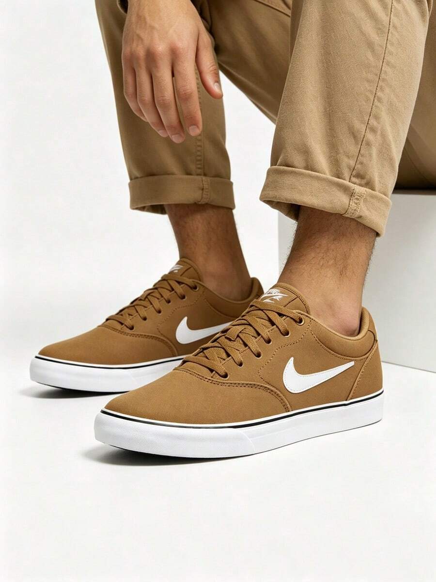 Zapatillas Nike SB Chron 2 unisex de lona, deportivas bajas, elegantes y cómodas, color blanco/marrón. - blanco marrón - Ver 1