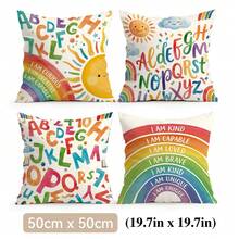 4pcs/1pc Rainbow Letter Learning Design Pattern Pillowcase Without Insert, Single-Sided Printed Pillowcase, Suitable For Living Room Bedroom Home Decor, All Seasons Pillowcase - Multicolor - View 17
