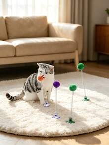PETSIN 1/3/5 buah Mainan Interaktif Kucing Dalam Ruangan Warna Campuran Acak, Tongkat Penggoda Kucing Bola Plush Pegas Logam Tahan Lama dengan Alas Cangkir Hisap, Tanpa Baterai, Merangsang Naluri Berburu, Cocok untuk Semua Ras Kucing, Mainan Hewan Peliharaan - MultiWarna - View 6