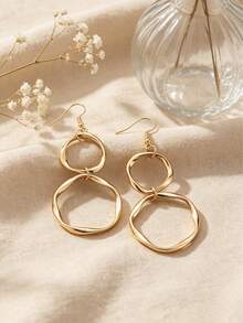 1 Pasang Anting Panjang Minimalis Bentuk Lingkaran Tak Terhingga, Desain Kreatif, Cocok untuk Pemakaian Sehari-hari Wanita - Emas - View 4