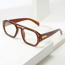 1 Pair Unisex Double Bridge Retro Personalized Versatile Street Style Clear Lens Glasses, Suitable For Daily Wear And Valentine's Day Date Accessory - Brown - View 6