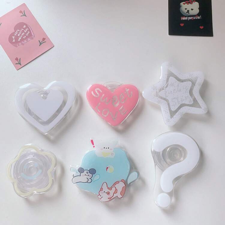 1 Piece Glittery Lucky Star Design Phone Back Grip, Extendable Collapsible Hand Grip Stand, All-Purpose Portable Phone Holder, Chic Girly Aesthetic Phone Ornament, Compact Hands-Free Desktop Support Bracket - Multicolor - View 2