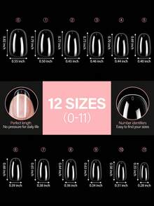 360/192/120pcs Short Oval False Nail Tips, 12 Sizes Clear Nail Patches, Suitable For Nail Extension, Home DIY Wearable Nails, Nail Art Supplies - Clear - View 4
