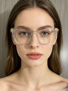 1 Pair Vintage Glasses, Lightweight Transparent Lens Fashion Decorative Glasses, Suitable For Daily Wear - Transparent Gold - View 1