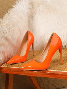Zapatos de tacón de aguja de punta fina, sexy, para atuendos de fiesta, tacones puntiagudos - Naranja - Ver 6