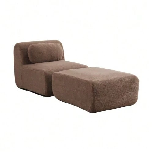 Modular Compression Sofa In Chenille Fabric, Filled With 30D High-Resilience Foam. Easy To Move And Featuring A Non-Slip Base, It Is Ideal For Living Rooms And Other Spaces. Ivory Color. - 駝色 - 查看 1