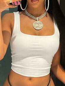 Women's Solid Color Square Neck Casual Top, Suitable For Daily Wear, Commuting Or Layering White Summer - White - View 5