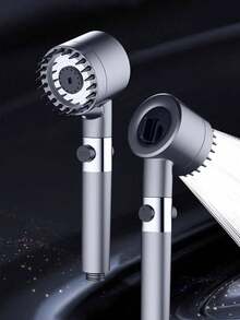 1組高壓手持式淋浴花灑附濾網、矽膠按摩刷，通用型淋浴頭，1.5m不鏽鋼軟管與ABS免鑽孔安裝淋浴支架，適用於居家與飯店，壁掛式浴室配件浴室工具 - 灰色 - 查看 3