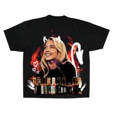 Sydney Sweeney Hot Ones T Shirt,100%Pure Cotton T Shirt,Y2K Pattern T Shirt Black - Estilo Rauw Alejandro / Street Style /  Popular / Going Out At Night - 黑色 - 查看 1