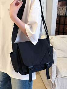 Men's Minimalist Sports Casual Solid Color Multi-Function Crossbody Bag - Black - View 1