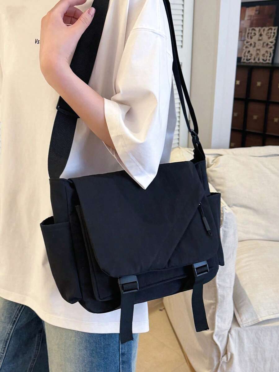 Men's Minimalist Sports Casual Solid Color Multi-Function Crossbody Bag - Black - View 1
