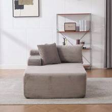 Modular Compression Sofa In Chenille Fabric, Filled With 30D High-Resilience Foam. Easy To Move And Featuring A Non-Slip Base, It Is Ideal For Living Rooms And Other Spaces. Ivory Color. - 灰色 - 查看 6