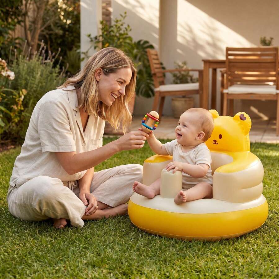 1pc Bear Inflatable Baby Learning To Sit Chair Sofa, Luxury Style High Chair, Sitting Support Seat For Toddlers - Multicolor - View 1