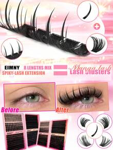 Eimny 699pcs Dense Pointed Cluster False Eyelashes Set, Anime Fox Eye Single Lash, D Curl Mixed Length 8-16mm, Large Capacity Soft Lightweight Long-Lasting DIY Eyelashes, Includes Full Tool Kit, Suitable For Party, Stage And All Occasion Makeup - Multicolor - View 5