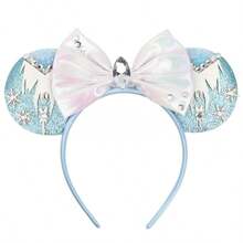 Disney Blue Glitter Snowflake Minnie Ears Headband, Iridescent Bow Rhinestone Headband, Theme Park Photo Accessory - View 7
