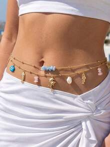 Bohemian Style Fish Flower Multi-Drop Pendant Waist Chain. Summer Beach Sexy Body Chain. Beach Waist Accessory. - Multicolor - View 1