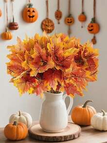 1/2 Stücke UV-beständiges künstliches Ahornblatt-Bouquet-Set - Premium realistisches künstliches Herbstlaub mit vorgebogenen Stielen - Ganzjährig haltbar, kein Verblassen, DIY Blumenwand, Halloween Dekoration, Thanksgiving Dekoration, Hochzeitsdekoration, Kaminmantel Girlande - Herbstfarben - Übersicht 5