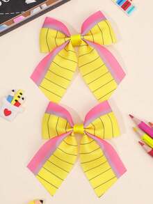 2件組返校條紋髮夾，黃色蝴蝶結夾，教師學生適用緞面緞帶鱷魚夾髮飾，時尚青少年女孩髮飾 - 彩色 - 查看 7