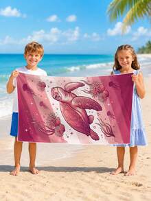 1 Peça Toalha de Praia Infantil com Estampa de Tartaruga Marinha Rosa, Cobertor de Praia Extra Grande de Microfibra Super Macia, Toalha de Banho Super Absorvente, Adequada para Viagem, Piscina, Mergulho, Surfe, Ioga, Camping, Disponível em Vários Tamanhos, Acessórios de Praia - Multicolorido - Visão 5