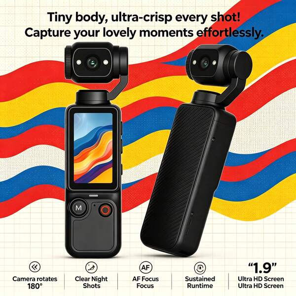 2026 New Compact Vlogging Camcorder Portable Handheld 180 Degree Rotating Camera 1.9 Inch HD Display AF Autofocus Night Video Small For Home Travel Outdoor Sports Hiking Camping Budget Stylish Black Orange White HD Night