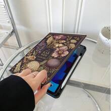 1個復古花卉印花平板電腦保護殼 - 多角度支架保護套附筆槽，相容於 iPad 第10代 10.9吋 2022 智慧保護殼/ Air 13(M3 2025)/ 11(A16 2025)/Galaxy Tab S10+/S9/A9，相容於 Oppo Pad、 Matepad、Vivo Pad、Honor Pad、 Xiaoxin Pad - 彩色 - 查看 3
