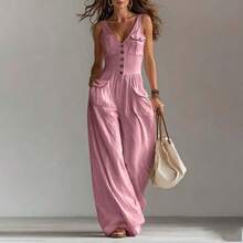 Women Sleeveless Washed Jumpsuit Classic Washing With Pocket Design Loose Casual Streetwear Daily Vacation Overall - 粉色 - 查看 8