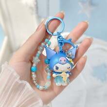 Miniso 2款 MINSO 三麗鷗 Kuromi My Melody 可愛美人魚海洋音樂會 3D公仔鑰匙圈，日系貝殼串珠手腕掛繩鑰匙環，夏季泳池派對伴手禮、美感海邊度假背包手提包吊飾 - 藍色的 - 查看 1