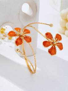 1pc Punk Exaggerated Metal Floral Arm Cuff Bracelet,Versatile Women Accessories For Daily, Party & Beach, Perfect Holiday - Gold + Orange - View 5