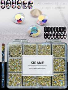 KIRAME 3000顆尖底 AB 極光圓形水鑽，超閃亮 1.3-6.4mm 美甲裝飾套組，附 1 支點繪筆，DIY 自居家美甲、美甲沙龍、指甲飾品、美甲用品、夏日與旅行美甲、節慶美甲 - 彩色 - 查看 5