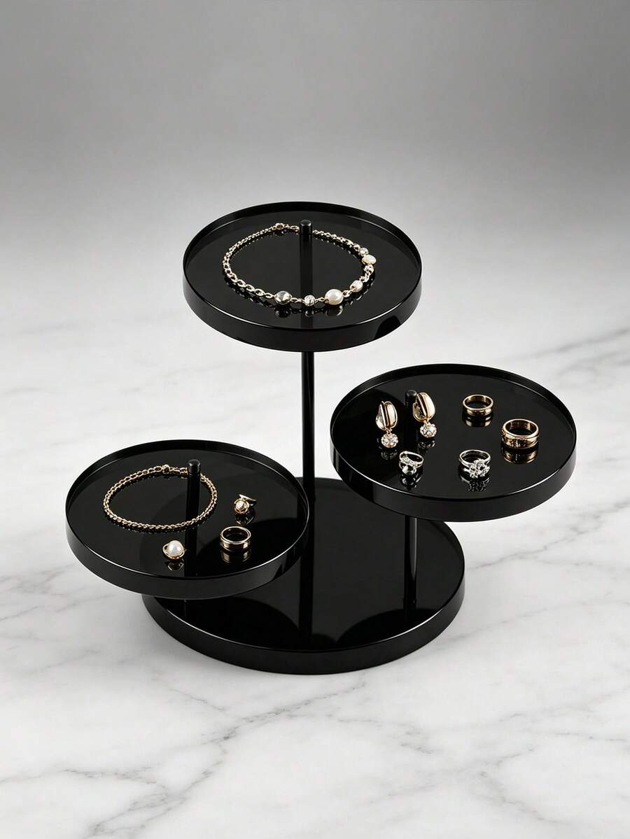 Round Acrylic Product Display Stand, 3-Tier Jewelry Display Rack, Suitable For Displaying Rings, Watches, Mini Manual Multi-Layer Trapezoidal Tray, Jewelry And Perfume Storage, As Well As Desserts And Candies. - Multicolor - View 1