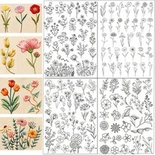 Floral Plant Water-Soluble Embroidery Pattern, Dissolvable Non-Woven Fabric Pre-Printed Embroidery Sticker, Self-Adhesive Non-Woven Fabric Pre-Printed Embroidery Pattern - Black and White - View 10
