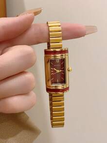 1pc Oval Vintage Style Gold Bamboo Strap Quartz Women's Watch, Elegant And Exquisite, Suitable For Daily Wear, Birthday Gift, Party - Gold - View 2