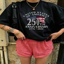 Heartfelt Daily Casual Graphic T-Shirt 100% Cotton Oversized Soft Breathable Casual Crewneck Short Sleeve Top Red Checkered Shorts Street Style Aesthetic Daily  Basic Casual Wearers Fashion Lovers Daily Outfit Enthusiasts Gift Givers - 黑色 - 查看 18