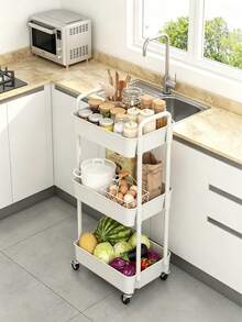 Three-Tier Hollow Storage Trolley Equipped With Universal Casters And Curved Easy-To-Push Handles; Available In Multiple Colors For Flexible Storage In Kitchens, Bathrooms And Living Rooms. - Multicolor - View 8