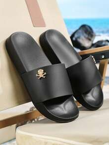 Pantuflas para hombre talla grande 36-50, EVA ligera y suave, antideslizantes, suela gruesa y duradera, sandalias de punta abierta, para uso diario y playa al aire libre - C-negro - Ver 3