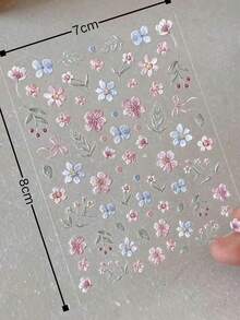 1pc Pink Blue Floral Sticker, Transparent Self-Adhesive Style, Decorated With Delicate Branches, Green Leaves, Small Red Berries And Ribbon, Elegant Morandi Color Palette, Exquisite Embossed Texture, Photo Album, Phone Case, Water Cup, Tablet And Notebook Decoration, Gift Box Packaging, Storage Box Modification, Gentle Style DIY Sticker - Pink and Blue Embossed Flowers - View 5