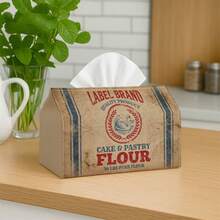 1pc Vintage Industrial Country Style Tissue Box Cover With "Cake & Pastry Flour" Label - Linen Material Tissue Box, Suitable For Home, Office, Car And Party Use, Reinforced Edges And Washable Ends, Compact Modern And Catering Decor Style - Multicolor - View 6