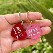 Personalized Acrylic Pet ID Tags, Customized Dog Name, Cat Tags, Customized Name And Phone Number Dog Cat Tags, Anti-Lost Tags, Cute Cat Dog Accessories, Customized Text Heart/Flower/Round/Scallop Shape Keychains, Gift For Pet Lovers - H-pet Identification Tag - View 4
